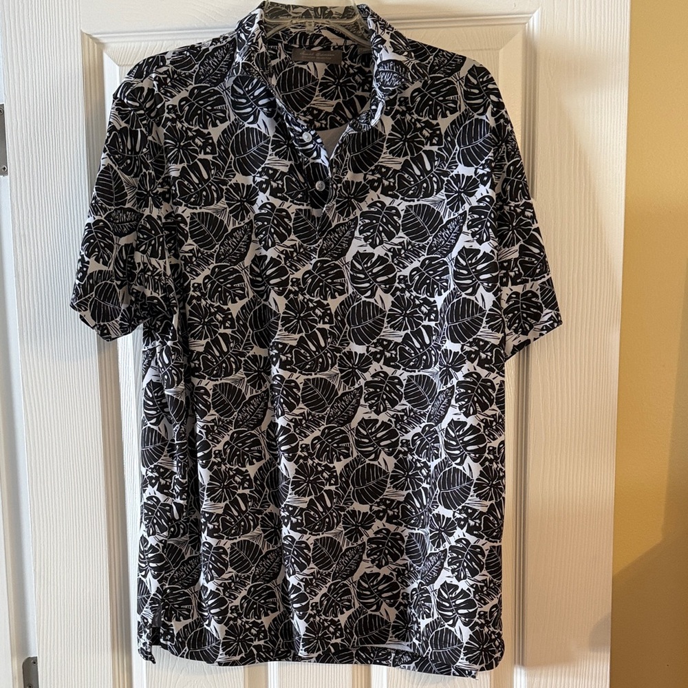 Daniel Cremieux Black and White Leaf Print Shirt